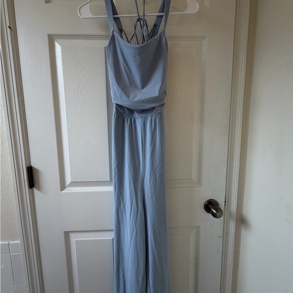 HALARA Light Blue Wide-Leg Jumpsuit with Strappy Back